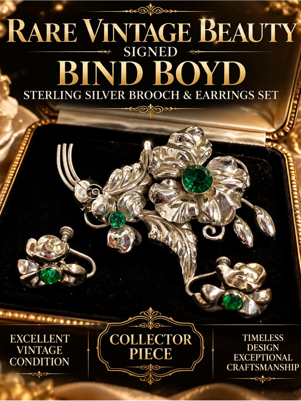 Rare Vintage Beauty — Signed BIND BOYD Sterling Silver Brooch & Matching Earring